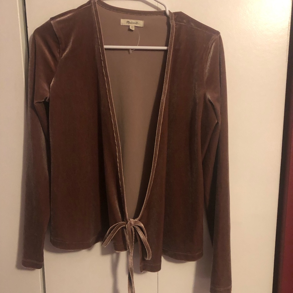 XS Velvet Wrap top-Madewell Taupe Velvet Cardigan